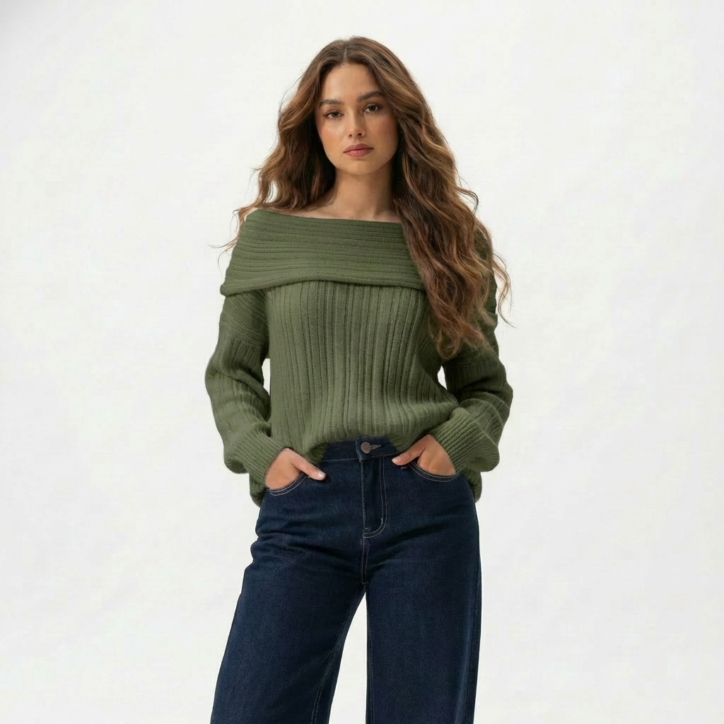 Hamsa Baby blue Off-shoulder Knit sweater