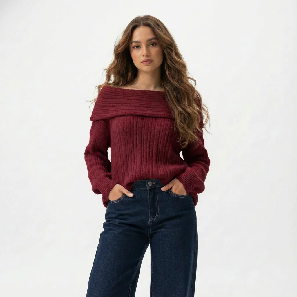 Hamsa Black Off-shoulder Knit Sweater